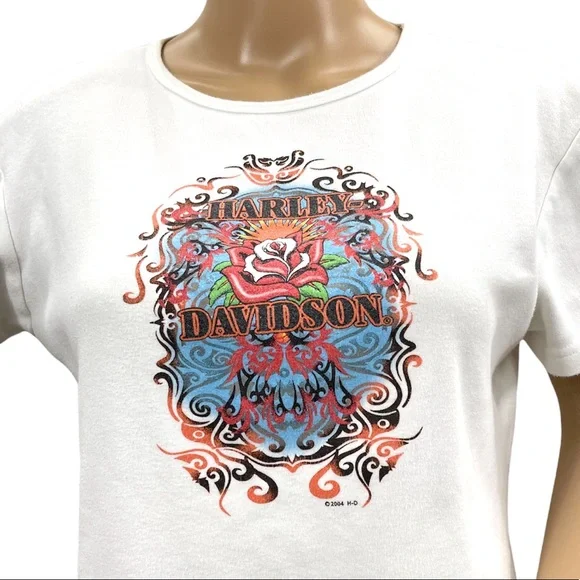 HARLEY-DAVIDSON White Woman’s Short Sleeve Tee Shirt Size XL - Picture 3 of 14
